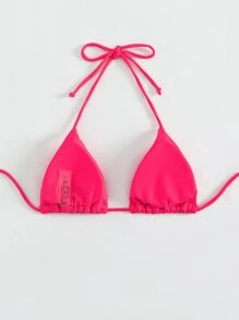 Top de bikini de verano de un solo color con escote de halter - Rosa Fucsia - Ver 2