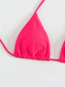 Top de bikini de verano de un solo color con escote de halter - Rosa Fucsia - Ver 4