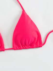 Top de bikini de verano de un solo color con escote de halter - Rosa Fucsia - Ver 5