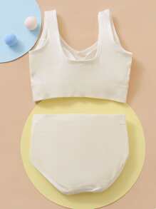 Tween Girl Butterfly Print Bra & Panty Set - Beige - View 2
