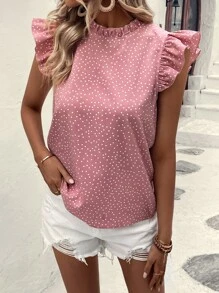 Breezaya Blusa de lunares ribete con fruncido - Rosa - Ver 6
