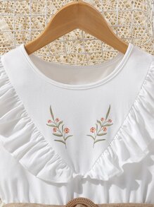 SHEIN Vestido eleg nte de niña con estampado floral sin mangas con corte en A y volantes en el dobladillo, incluye cinturón - Multicolor - Ver 3