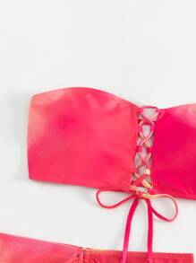 迭染系帶露背泳衣套裝，搭配沙灘裙，適用於夏季沙灘 - 彩色 - 查看 4