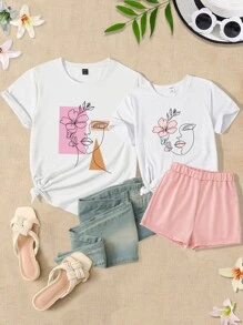 SHEIN Unity Floral & Figure Graphic Tee - White - View 3