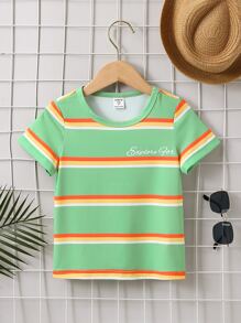 Toddler Boys Striped & Letter Graphic Tee - Green - View 1