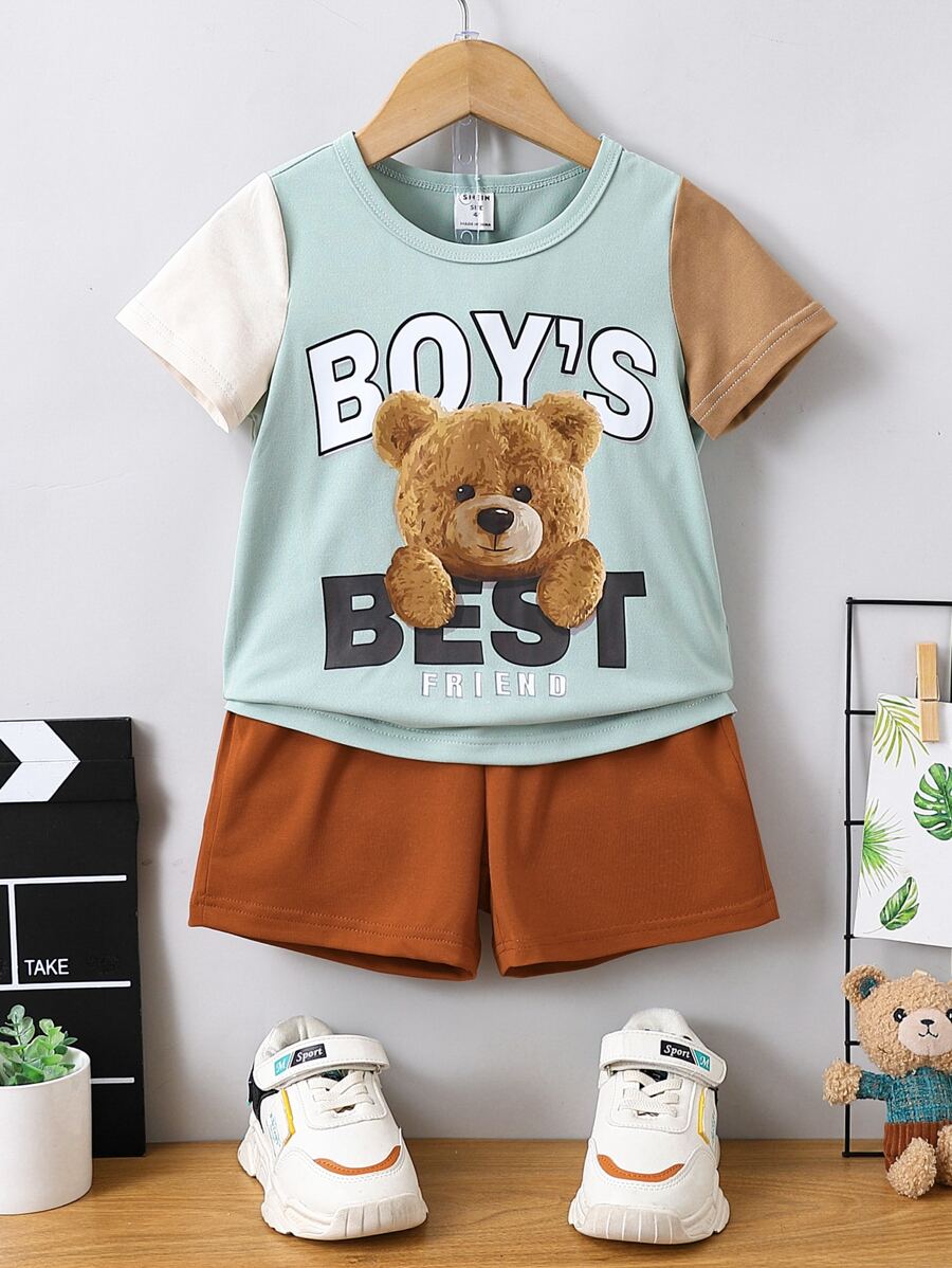Toddler Boys Bear & Letter Graphic Tee & Shorts - Multicolor - View 1