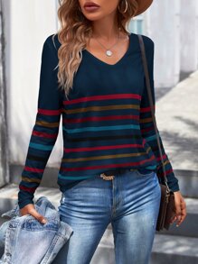 SHEIN LUNE Áo thun nữ Sọc Giải trí - Màu xanh hải quân - Xem 1