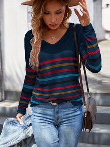 SHEIN LUNE Áo thun nữ Sọc Giải trí - Màu xanh hải quân - Xem 6