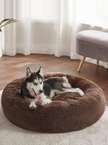 1pc Plain Fuzzy Pet Bed - Coffee Brown - View 2