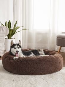 1pc Plain Fuzzy Pet Bed - Coffee Brown - View 6