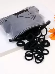 100个少女纯色弹力发圈 - 黑色 - 查看 1