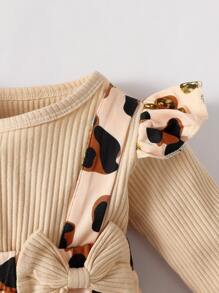 SHEIN Mono De Leopardo Con Ribete De Volantes Y Lazo Para Bebé Niña Y Diadema - Albaricoque - Ver 4