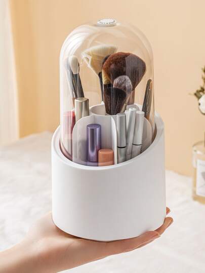 多功能化妆刷收纳盒，1个360°旋转化妆品整理盒，防水防尘收纳桶，唇彩架，适用于台面、梳妆台和浴室的桌面收纳盒，女士礼物，圣诞礼物，女士送礼佳品