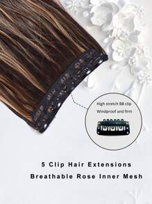 Synthetic 5 Clip In Hair Extensions Long Curly Hairstyle Hairpiece Brown Golden 24 Inch Natural Wig For Women - Two-Tone - View 4