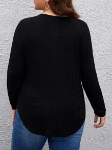 SHEIN LUNE Camiseta con botón bajo curvo - Negro - Ver 2