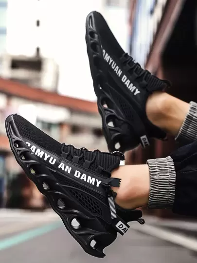 Men's Casual Sneakers With Letter Woven Tape And Side Zipper, Suitable For Daily Wear