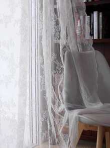 1入組小玫瑰設計竿口袋薄透窗戶窗簾製成法語滌綸纖維,適用於客廳,臥室,凸窗 - 白色 - 查看 6