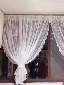 1入組小玫瑰設計竿口袋薄透窗戶窗簾製成法語滌綸纖維,適用於客廳,臥室,凸窗 - 白色 - 查看 7