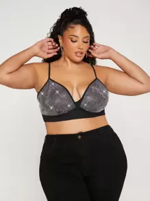 SHEIN CURVE+ Plus Rhinestone Detail Crop Cami Top - Multicolor - View 1