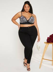 SHEIN CURVE+ Plus Rhinestone Detail Crop Cami Top - Multicolor - View 3