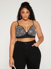 SHEIN CURVE+ Plus Rhinestone Detail Crop Cami Top - Multicolor - View 4