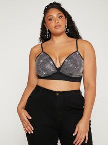 SHEIN CURVE+ Plus Rhinestone Detail Crop Cami Top - Multicolor - View 5