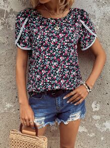 SHEIN LUNE 小碎花花瓣袖襯衫