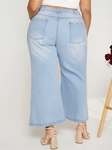 SHEIN CURVE+ Plus Washed Ripped Flare Leg Jeans - Light Wash - View 3