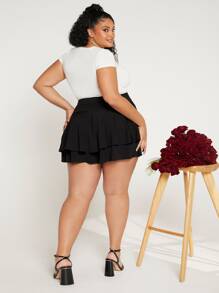 SHEIN CURVE+ Falda bajo con fruncido - Negro - Ver 2