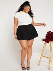 SHEIN CURVE+ Falda bajo con fruncido - Negro - Ver 5