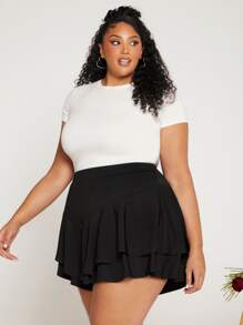 SHEIN CURVE+ Falda bajo con fruncido - Negro - Ver 6