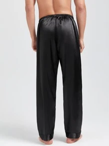 Men Letter Graphic Drawstring Waist Sleep Trousers - Black - View 2