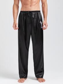 Men Letter Graphic Drawstring Waist Sleep Trousers - Black - View 3