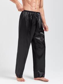 Men Letter Graphic Drawstring Waist Sleep Trousers - Black - View 6