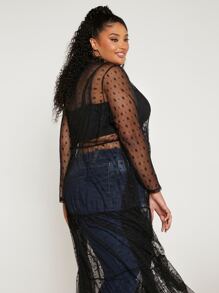 SHEIN CURVE+ Plus Floral Mesh Dress Without Cami Top - Black - View 3