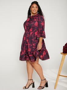 SHEIN CURVE+ Plus Tie Dye Flounce Sleeve Ruffle Hem Dress - Multicolor - View 5