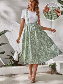 SHEIN 孕婦小碎花可調節腰圍背帶半身裙不帶上衣