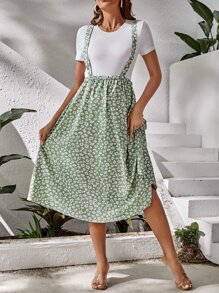 SHEIN 孕婦小碎花可調節腰圍背帶半身裙不帶上衣