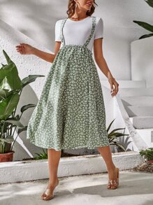 SHEIN 孕婦小碎花可調節腰圍背帶半身裙不帶上衣