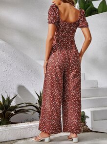 SHEIN Maternity Ditsy Floral Print Belted Jumpsuit - Multicolor - View 2