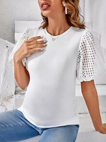 SHEIN Maternidad Camiseta de manga farol - Blanco - Ver 1