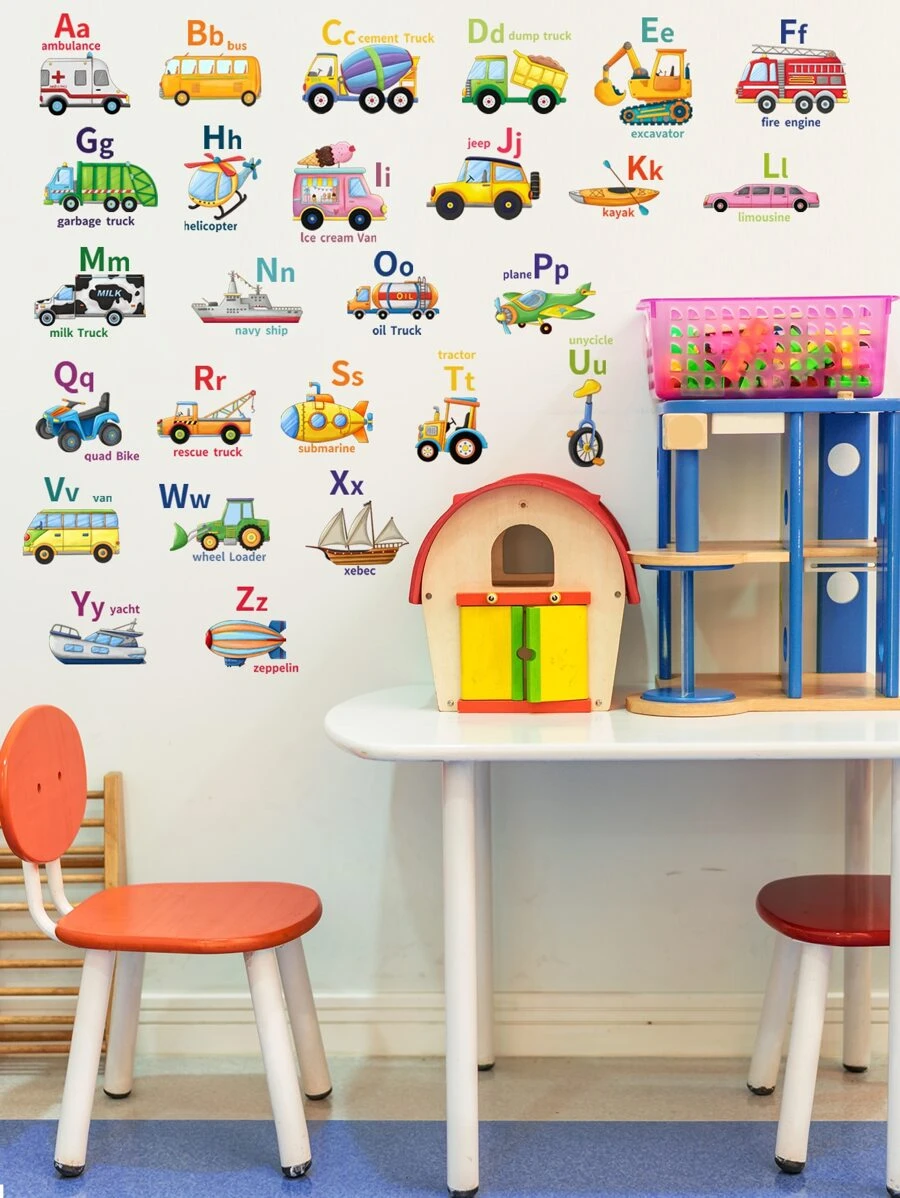 1 nhãn dán tường hoa văn ô tô & máy xúc - Nhiều màu - Xem 1