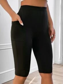 Chiquease Solid Pocket Patched Biker Shorts - Black - View 3