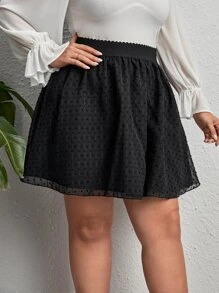 SHEIN Privé Plus Swiss Dot Flare Skirt - Black - View 3