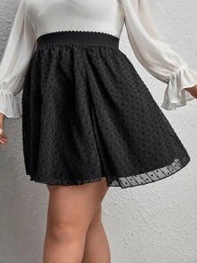 SHEIN Privé Plus Swiss Dot Flare Skirt - Black - View 5