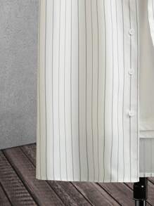 Manfinity Camisa De Manga Larga Con Capucha, Diseño De Rayas Para Hombre, Ajuste Holgado, Con Cordón, Sin Camiseta - Blanco - Ver 3