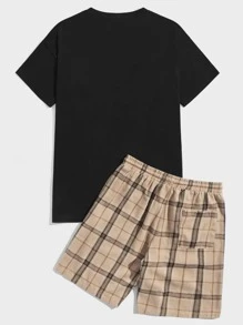 Manfinity Men Cartoon Graphic Tee & Plaid Shorts Set - Multicolor - View 2