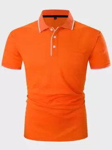 Manfinity Homme Men Contrast Trim Polo Shirt - Orange - View 4