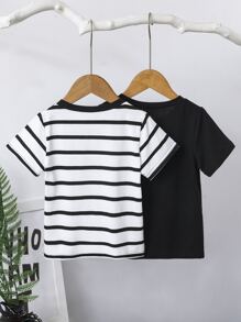 Toddler Boys 2pcs Striped Tee - Black and White - View 2