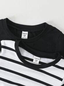 Toddler Boys 2pcs Striped Tee - Black and White - View 3